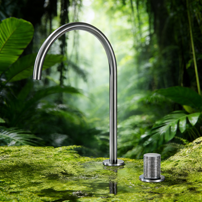Split-Type Faucet with Dual Hot and Cold Water Holes for Washbasin, Household Bathroom Sink, All-Copper Minimalist Kitchen Faucet