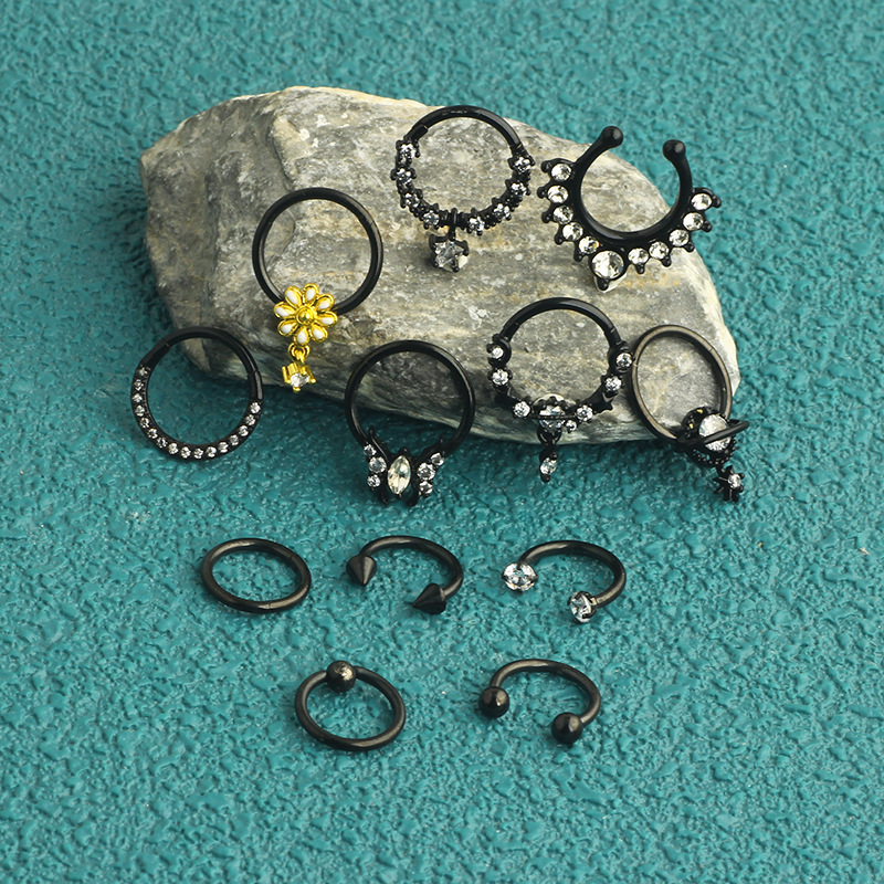 12-Piece Seamless Stainless Steel Zircon Nose Ring Earrings Half Open Nose Ring Multifunctional Earrings detail image 12