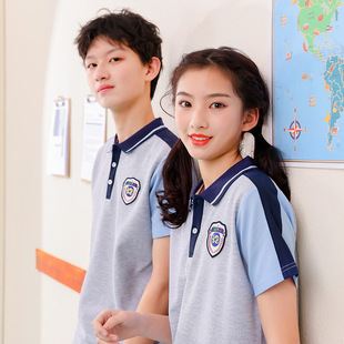 Lanyang Beibei British Style Summer School Uniform for Junior High School and Primary School Students Sportswear Short-sleeved Polo Shirt T-shirt for Primary and Secondary School Students