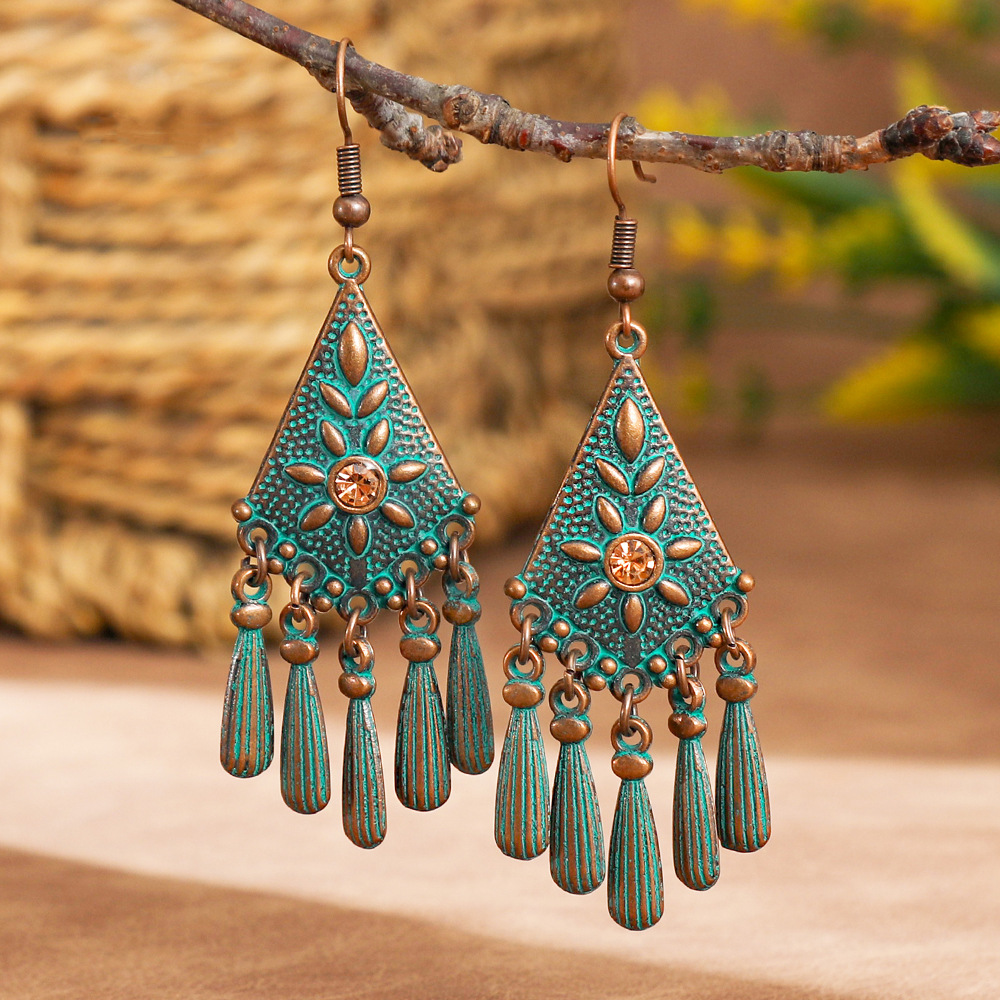 European and American temperament vintage earrings tassel pendant alloy earrings Women's Classic all-match national style earrings jewelry handmade