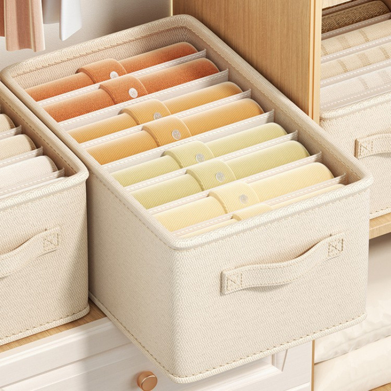 New Cotton and Linen Storage Box, Washable Pp Board, Clothes Compartmentalized Storage, Foldable Household Underwear and Pants Storage Box