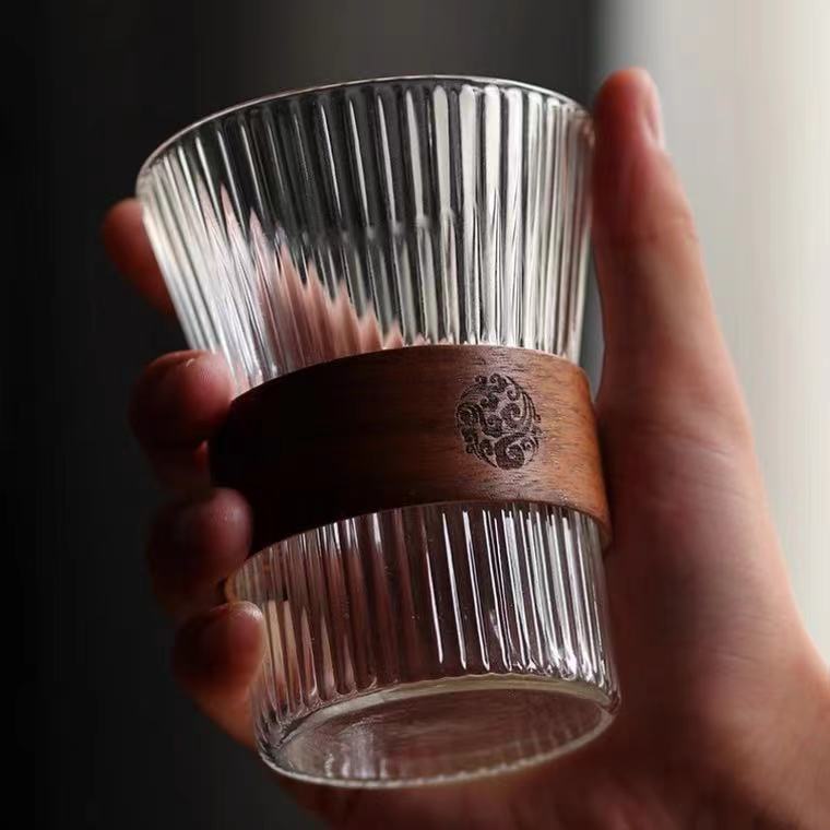 批發錘紋玻璃杯杯子復古風條紋咖啡杯ins風家用水杯透明隔熱杯子