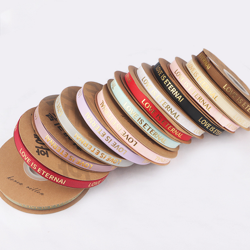 1cm English Ribbon Simple Bouquet Threaded Ribbon Gift Packaging Gold-foil Polyester Ribbon Flower Packaging Material