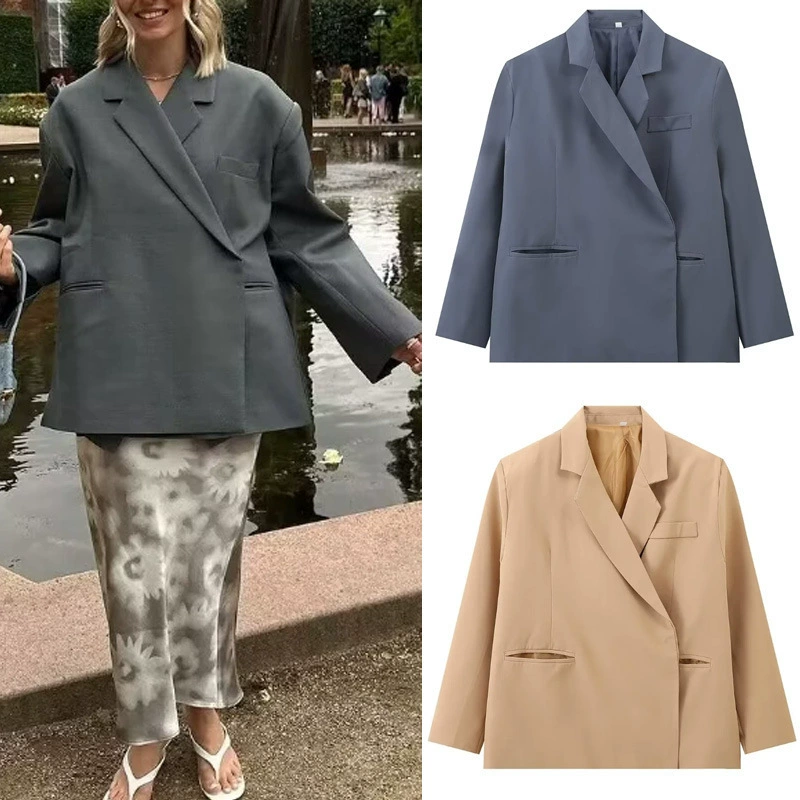 Трансграничные европейские и американские туфли боковые топы осенний двубортный женский дизайн новый костюм пиджак для отдыха