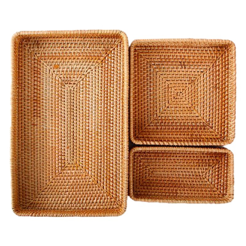 純粋に手作りの卸売ベトナム秋籐織キャンディーフルーツスナックドライフルーツ収納トレイ多機能収納ボックス