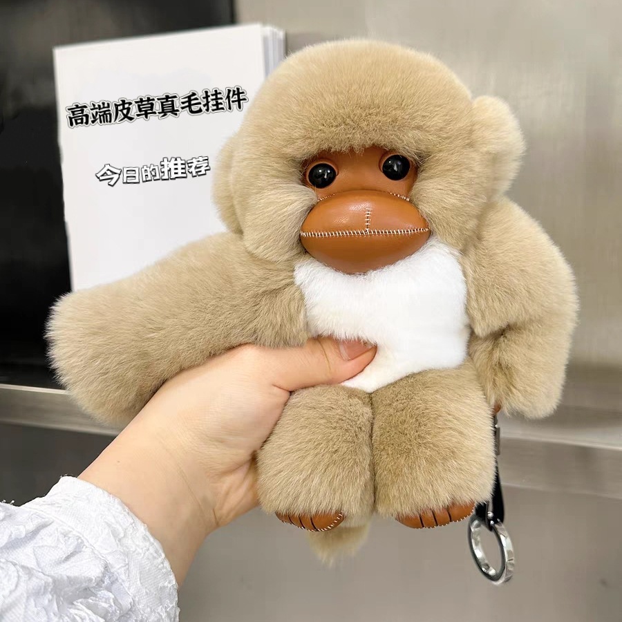 Real Rex conejo mono de piel coche llavero colgante ins lindo peluche muñeca bolsa regalo
