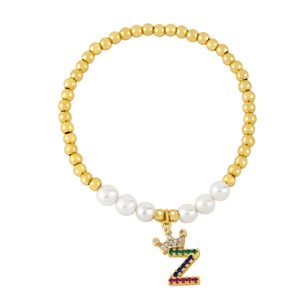 26 English letter bracelet fashion copper beads pearl elastic bracelet