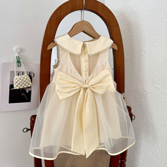 2024 Summer New Girls' Korean Style Net Sweet Butterfly Knot Back Heart Dress