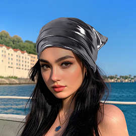 潮牌甜酷银色头巾y2k夏季包头三角巾欧美风个性头巾网红头巾