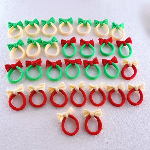 Red ribbon with large butterfly bow, children's hair tie, non-irritating, high elasticity, seamless hair ring, small girl towel loop hair tie