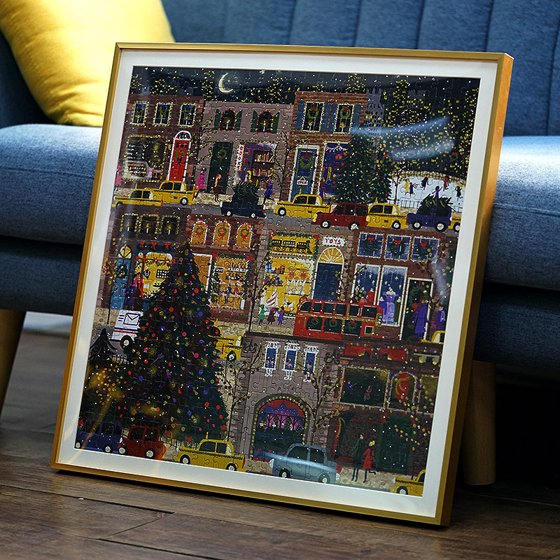 2F鋁合金方形拼圖框架裱框掛牆500片聖誕冬燈相框四季650太陽花畫