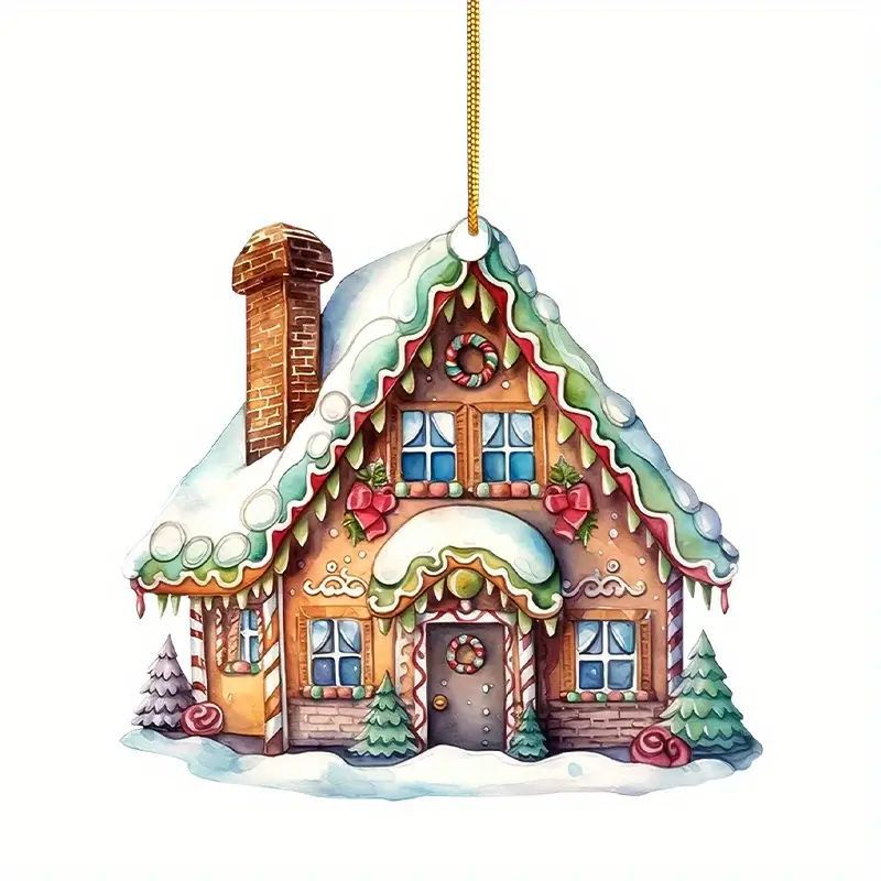 Navidad nueva casa de azúcar de vacaciones colgante acrílico plano transfronterizo decoración interior de automóviles colgante llavero