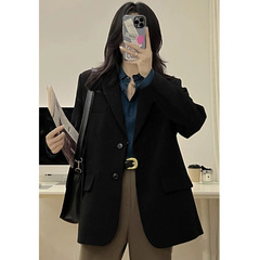 设计感黑色西装外套女2025年春秋新款韩版宽松小个子西服粉色上衣