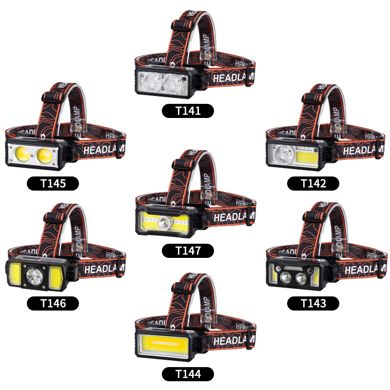 Cross-Border New Product LED Strong Built-in USB Charging Outdoor Night Running Red Blue Light Head-Mounted COB Digital_voghion.com
