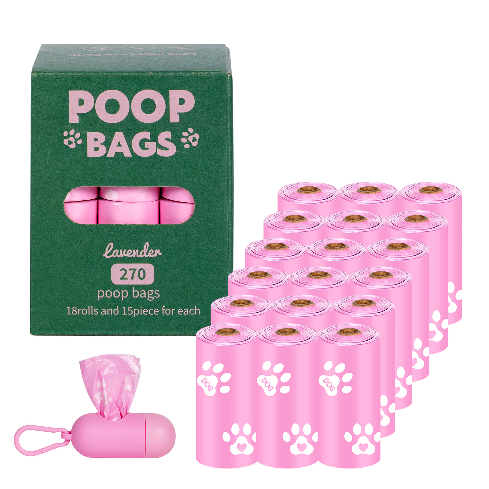 Nueva bolsa de mierda degradable ecológica para perros, bolsa de heces portátil, dispensador de clip de manos libres, bolsa de basura para mascotas
