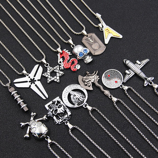Cross-Border Punk Titanium Steel Necklace Men's Long Sweater Chain Accessories Stainless Steel Cross Hip-Hop Personalized Pendant