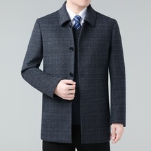 双面呢羊毛大衣男中长款中老年爸爸装羊绒毛呢外套呢子带羽绒内胆