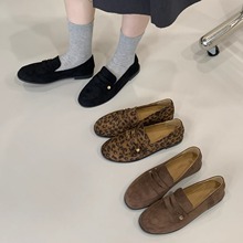 THEDOUDOU 软底豹纹乐福鞋韩版平底单鞋女复古配裙子浅口奶奶鞋潮