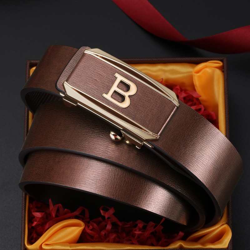Business casual simple all-match cowhide Belt Men's new toothless automatic buckle pants belt young and middle-aged men's belt