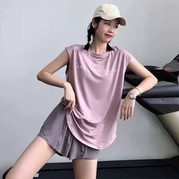 Ice Silk Sports Shirt for Women Plus Size 150kg Loose Fitness Tank Top Running Cover-Up Sleeveless Sports Top Yoga Wear