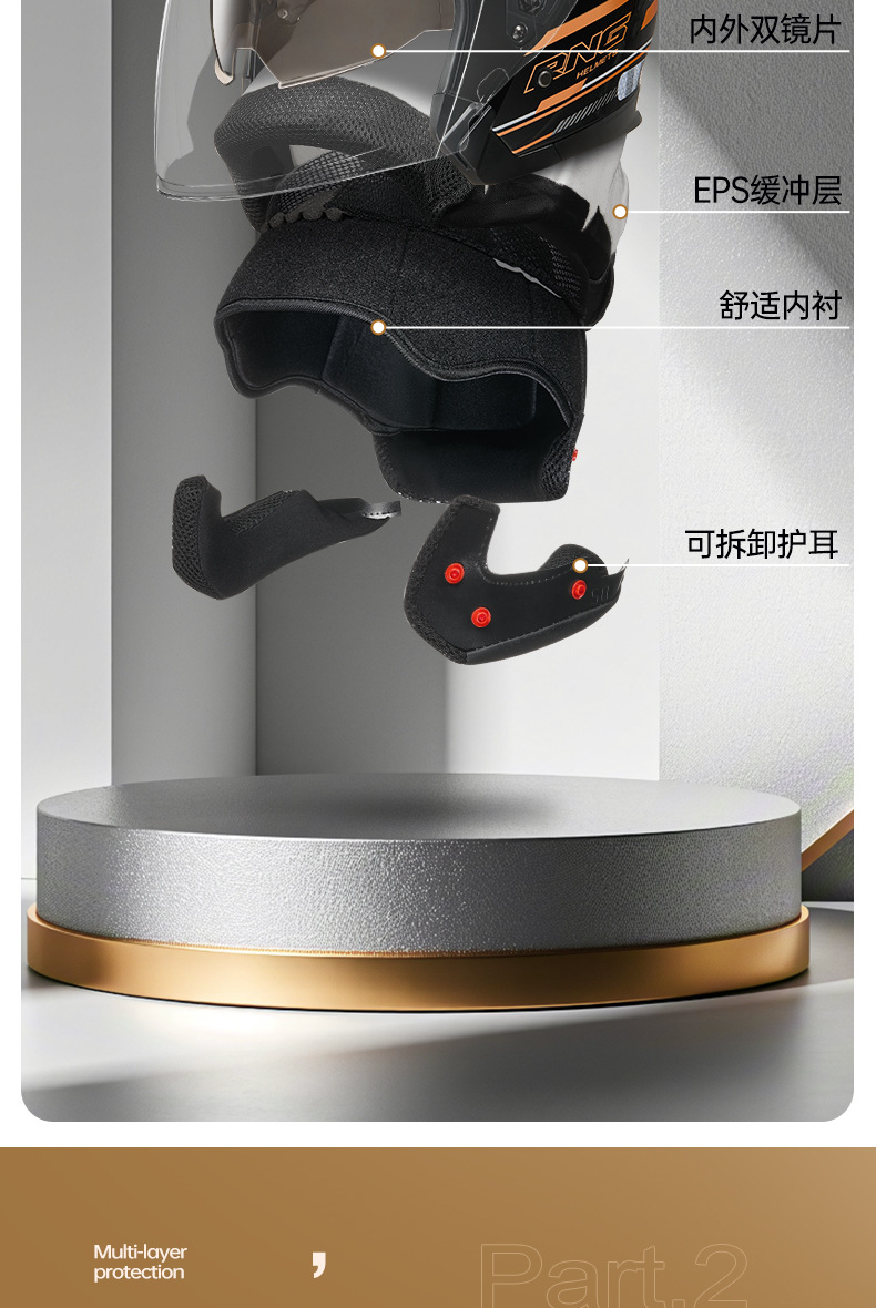 Rng New 3C Certified Motorcycle Helmet with Dual Visors for Riding, Half Helmet for Electric Scooters, Safe for Men and Women