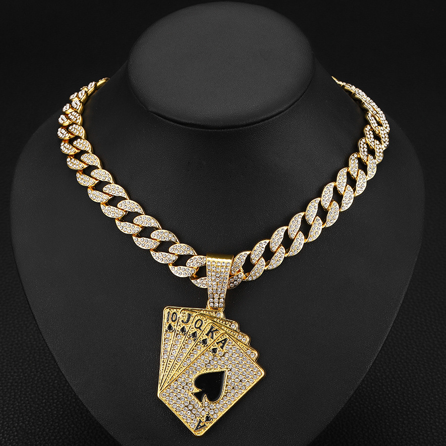 Collana con ciondolo a forma di carta da gioco hip hop uomo_voghion.com