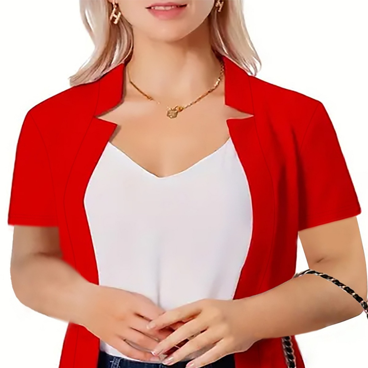 Women's Casual Short Sleeved Jacket Cardigan plus Size Fashion Suit Top for plus Size Clothes_ecoleips.com