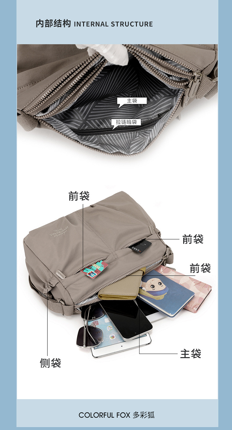 Colorful Fox's new nylon fabric women's crossbody bag, water-resistant crossbody bag, lightweight single-shoulder multi-layered crossbody bag undefined