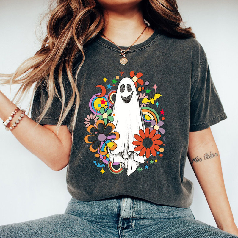 European Size Washed Retro Cotton Halloween Witch Ghost Halloween Series Printed Street Fashion Retro T-Shirt European Size Washed Retro Cotton Halloween Witch Ghost Halloween Series Printed Street Fashion Retro T-Shirt