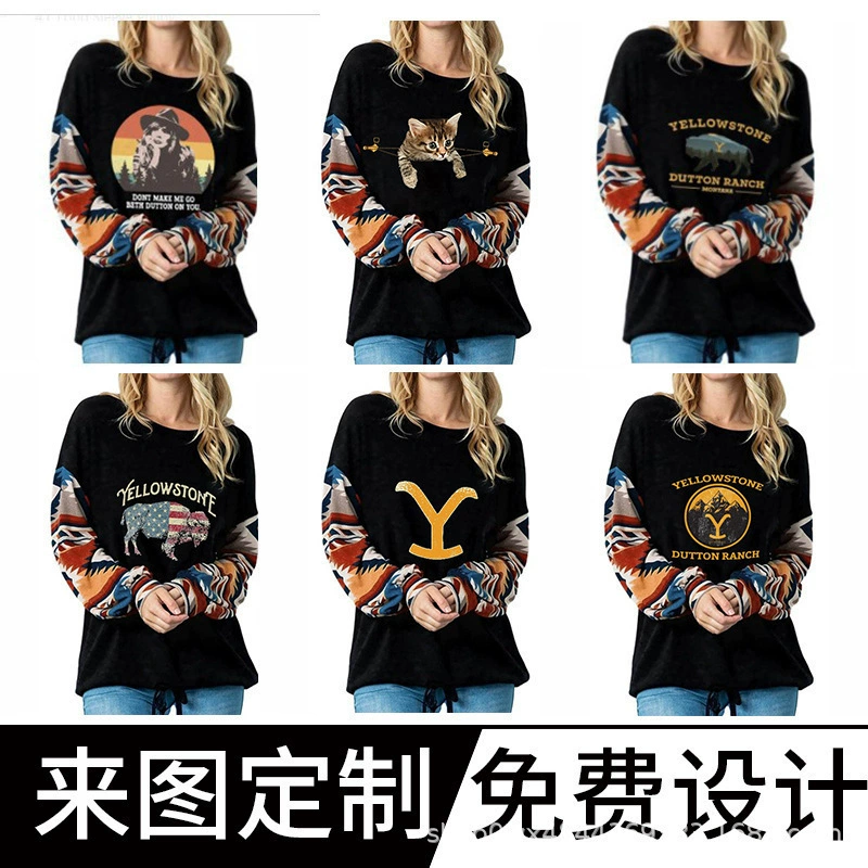Прямые поставки с фабрики 2023 Amazon Американский сериал Йеллоустон Осень Новый свитер реглан с круглым вырезом 3D-печать