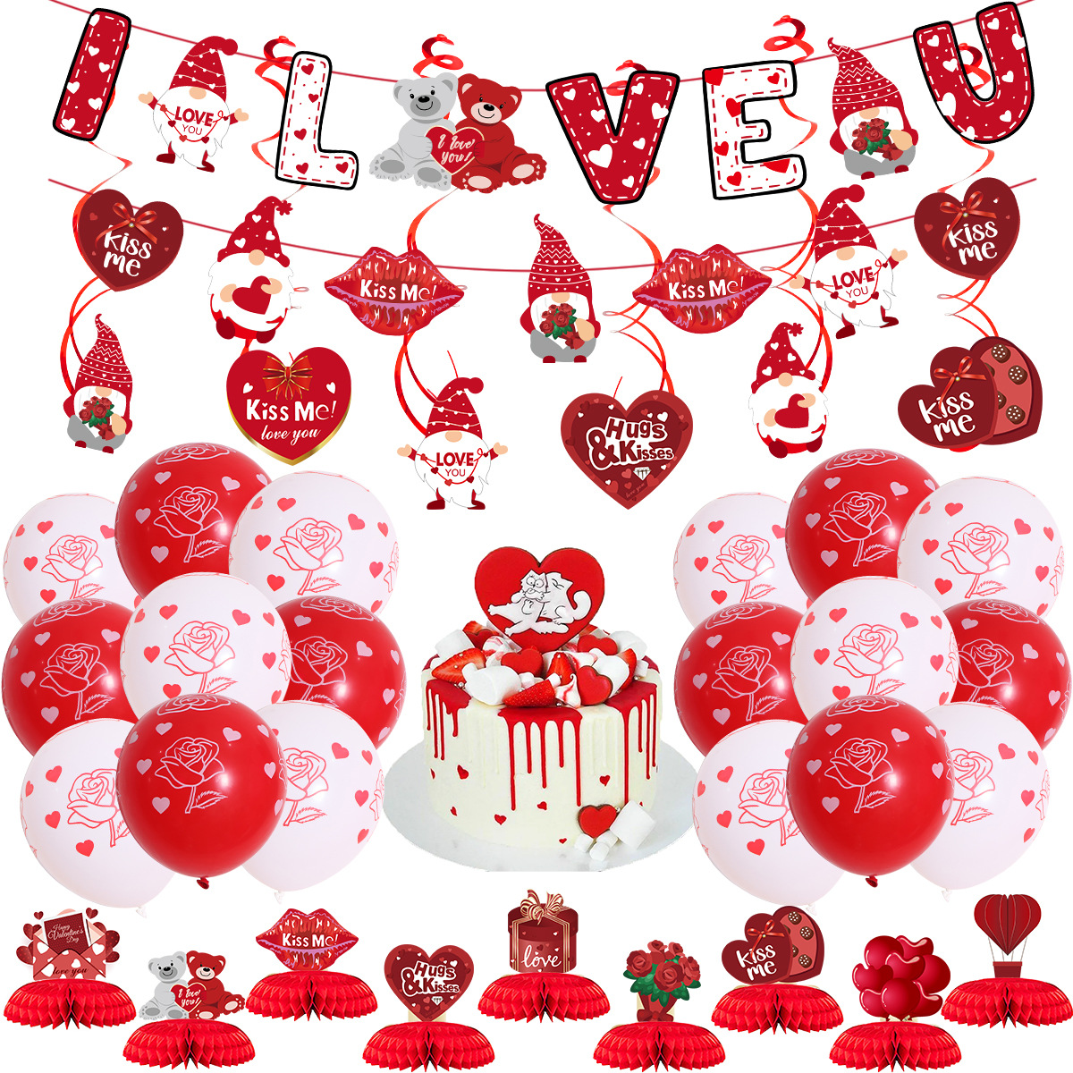 25 años de nuevo conjunto de valentines transfronterizos enano decoración ventilador espiral colgante regalo de valentines suministros de fiesta