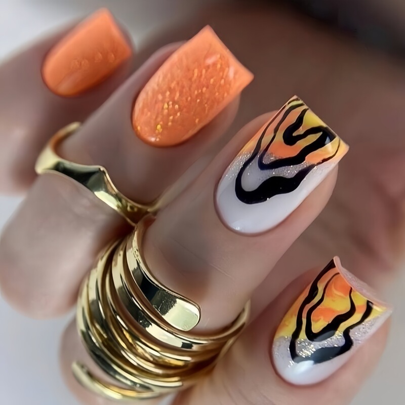 Orange Flame Gradient Abstract Fake Nails 24 Pieces European and American Fashion Fake Nails Orange Flame Gradient Abstract Fake Nails 24 Pieces European and American Fashion Fake Nails