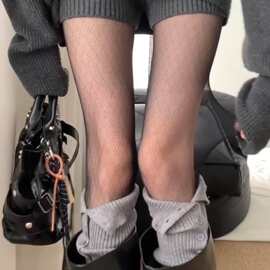 黑色菱格丝袜女春秋季超薄0d高透打底裤袜防勾丝灰丝性感光腿神器