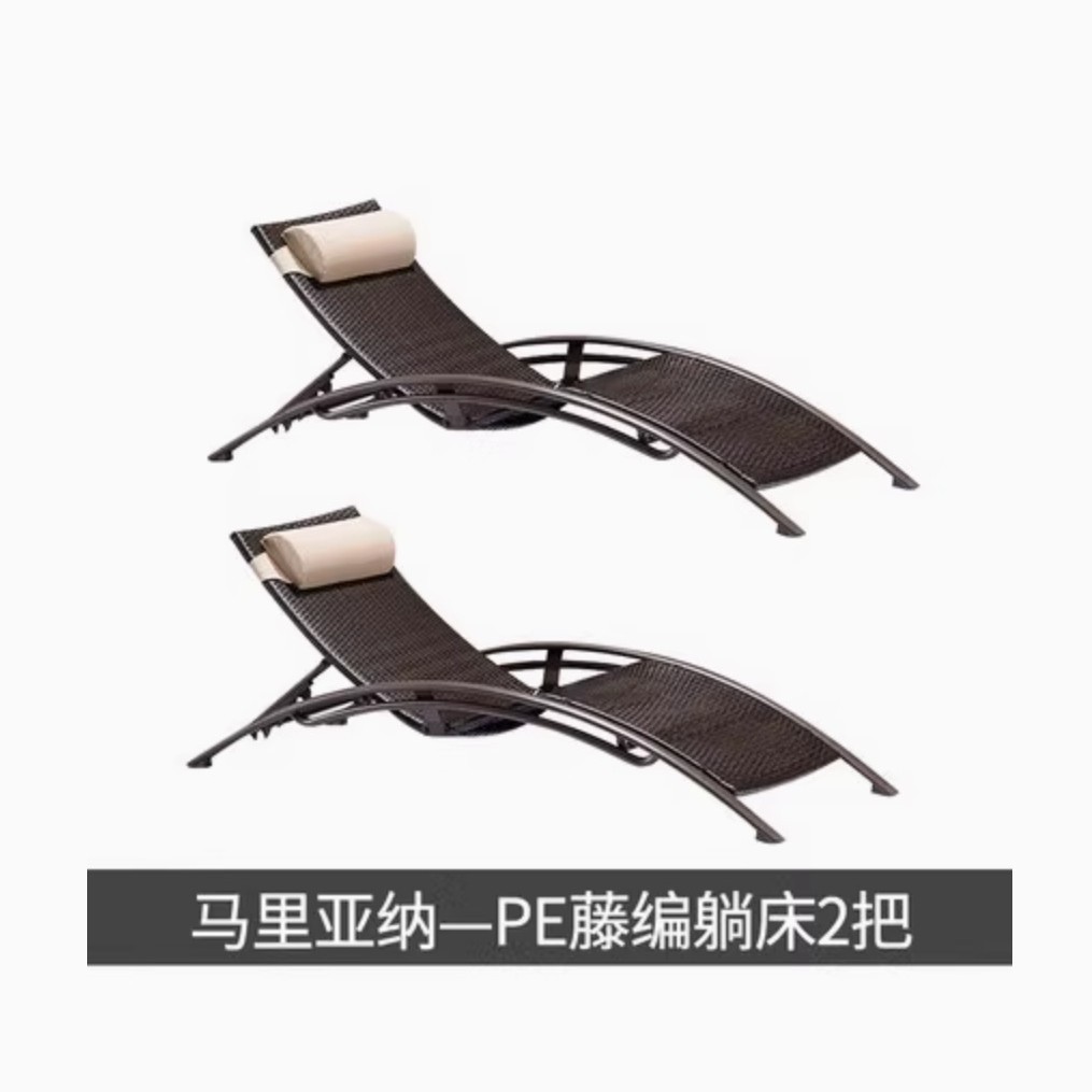 Cama de playa al aire libre sillón de playa piscina sillón de seda muebles balcón mesas de ocio sillas de caña siesta silla imitación de caña