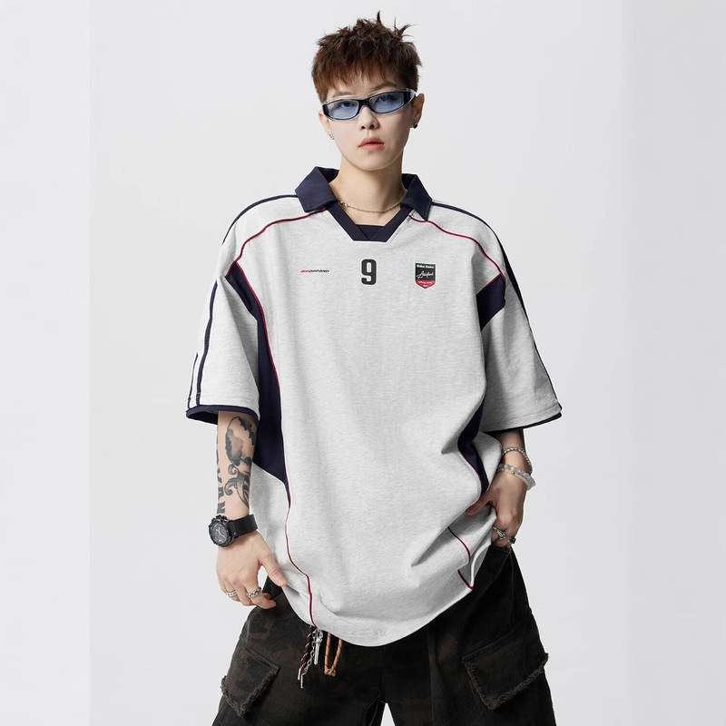 Retro Sports Bike Short-Sleeved Cleanfit Summer Quarter-Sleeved Jersey Jersey Style T-Shirt Men's American Contrast Color