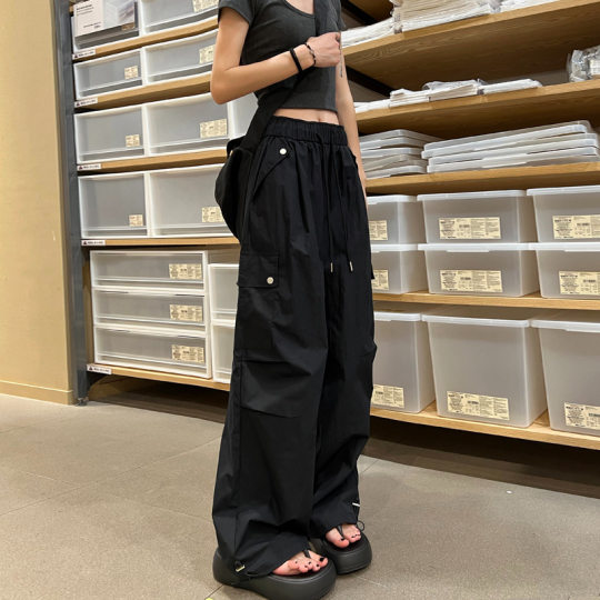 Black Ice Silk Quick-drying Cargo Pants Women's 2024 New Summer Thin Small American-style Mountaineering Paratroopers Pants