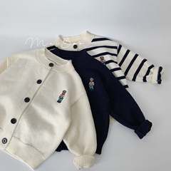 麥寶兒童毛衣2024年春季條紋開衫童裝男女童純色針織衫新品上衣潮