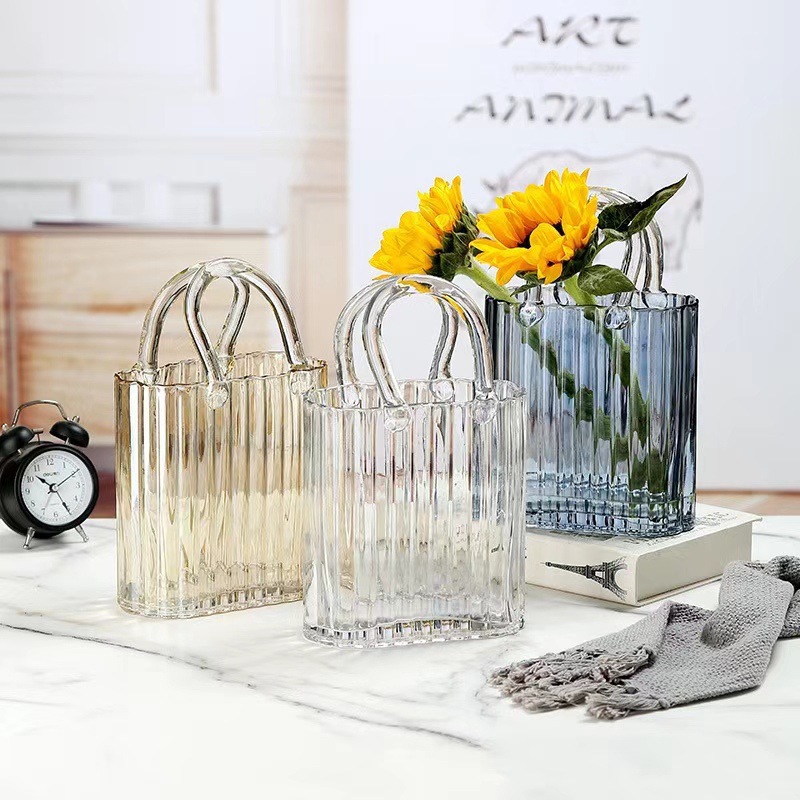 Nordic simple handbag glass vase ins style high value transparent…