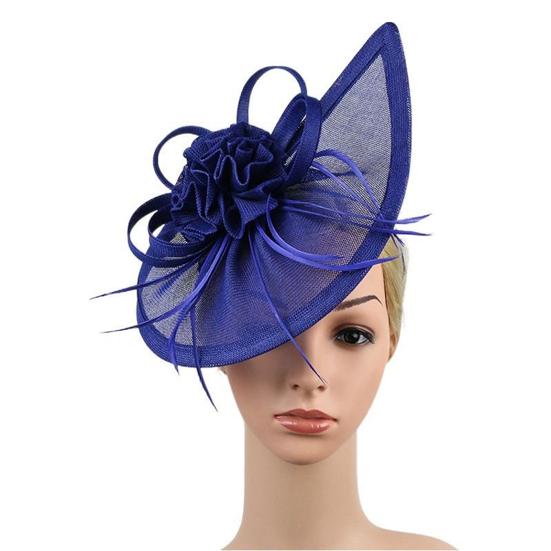 Imitation Hemp Flower Bride Cheongsam Fashion Horse Show Mesh Celebrity Dinner Dress Small Hat Women's Hair Accessories