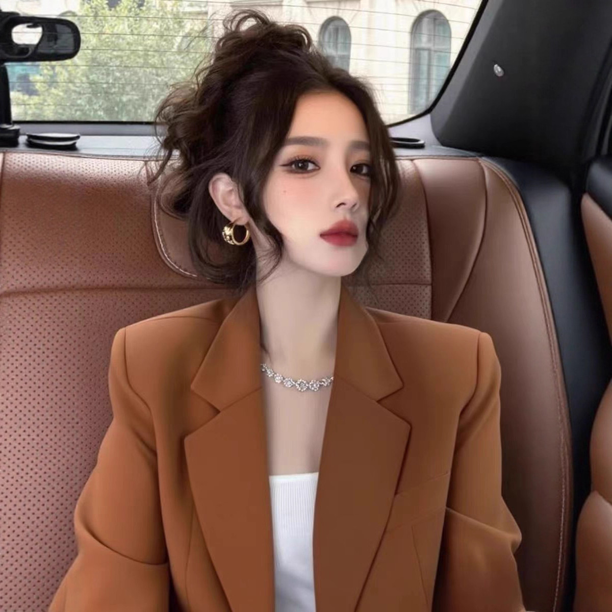 Autumn Unique Elegant, Super Nice and High-End Niche Non-Contrasting Tops, Korean-Style Caramel Color Suit Jackets