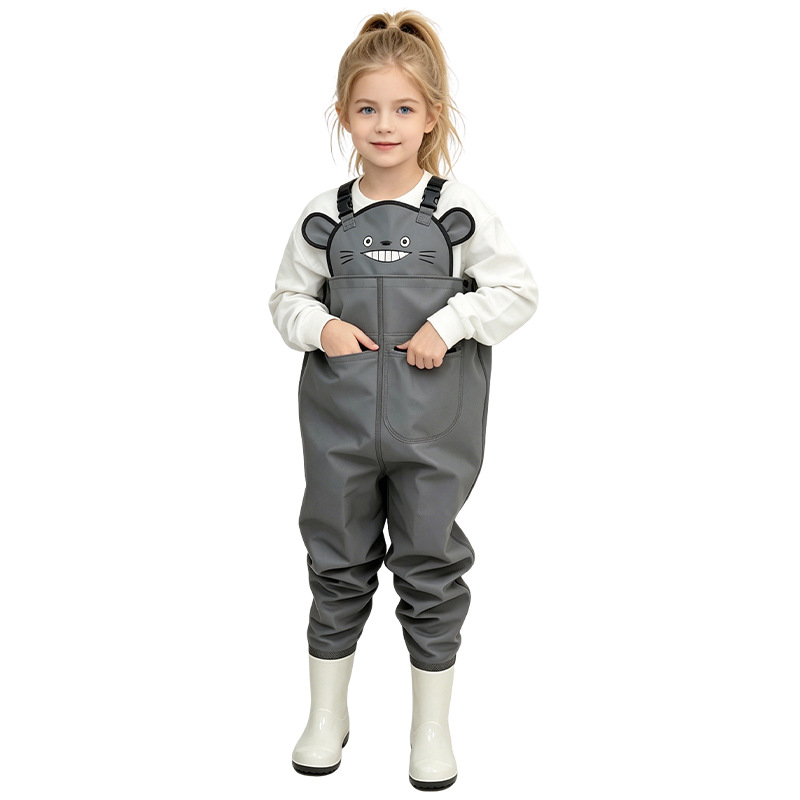 Children's one-piece wading suit for beachcombing, water play, and water activities with integrated rain boots, suitable for kindergarten, available at factory stores