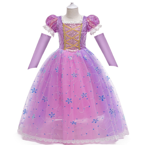 Long Hair Princess Dress Performance Costume Sophia Girl's Dress Cosplay Halloween Party Dress