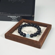 （附证书）黑曜石海蓝宝手串女款天然水晶手链转运珠生日礼物鉴定