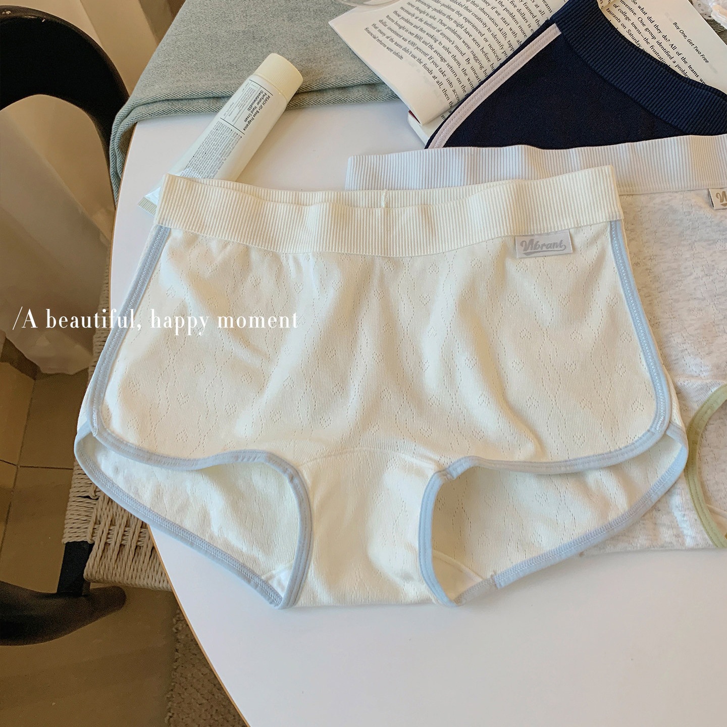 美式撞色运动风少女小平角纯棉内裤女全棉10A抗菌加长裆中腰无痕