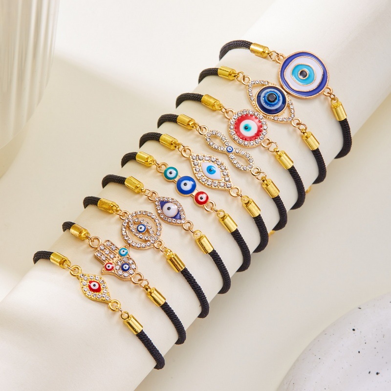Cross-border Special for New Turkish Evil Blue Eye Bracelet Alloy Oil Dropping Devil's Eye Diamond Pull Bracelet