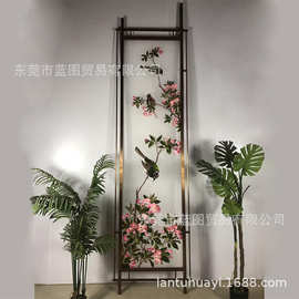 大幅半透明纱布画双面刺绣仿真丝隔断古画花鸟铝合金属不锈钢屏风