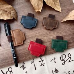 复古疯马PU皮磁吸书签磁性书签笔夹磁吸分页笔夹插可激光雕刻logo