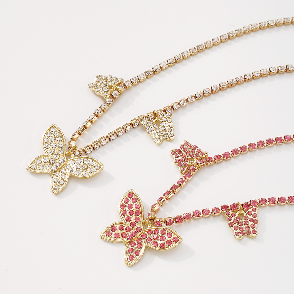 N9244 Personalized Hip Hop Diamond Butterfly Necklace Fashion Retro Artistic Necklace Europe and Ame