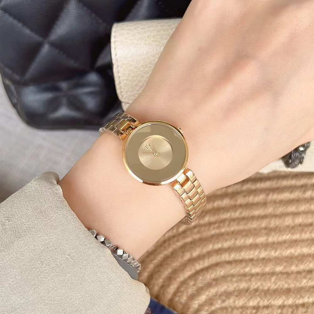 Reloj Tt/Tianta Fashion con correa de acero y cadena para mujer. Sencillo y elegante. Reloj redondo pequeño._voghion.com