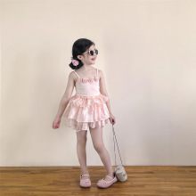 2025夏季新款 韓版童裝 女童立體花朵吊帶珠光圓點蛋糕蓬蓬半裙褲
